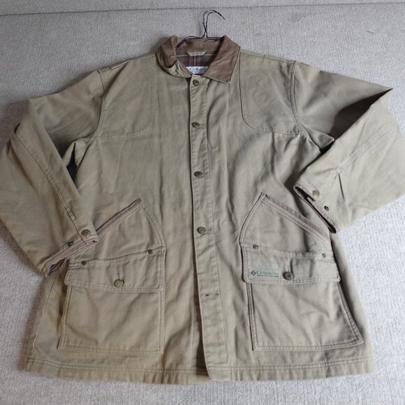 Vintage Columbia Jacket Large Beige Chore Barn Shooting Shoulders Game Pocket - Picture 1 of 16